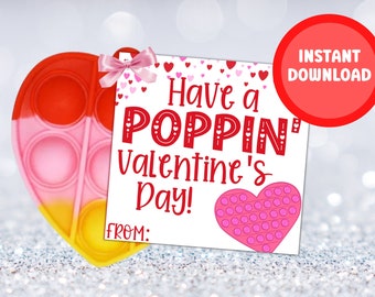 Valentines Pop it Tags, Poppin Labels, Download, Classroom Valentine Cards, School Party Favor, Valentine's Day Tag, Valentine Label, Gift