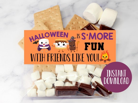Halloween Favor Tags, PRINTABLE Halloween Tags, Smores Tags, S'mores Favor, Halloween Party Favors, Halloween Treat Bag Toppers Class Treats