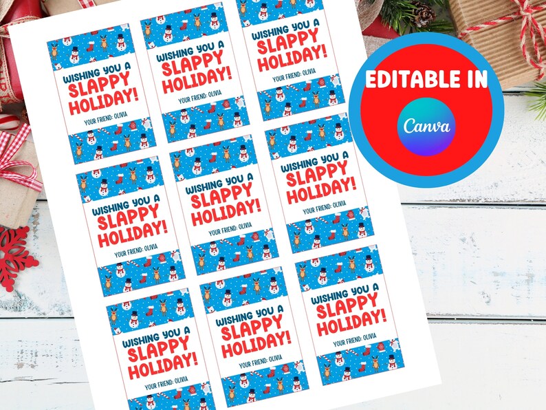 Printable Christmas Slap Bracelet Tag, Slappy Favor Tags, Treat Bag ...