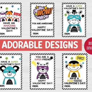 Valentines SuperHero Cards, Superhero Valentine Tag, Classroom Valentine Cards, School Party Favor, Valentine's Day, Valentine Super Hero
