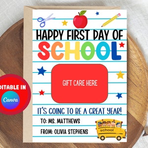 Printable First Day of School Gift Card Holder, Welcome Back to School ...