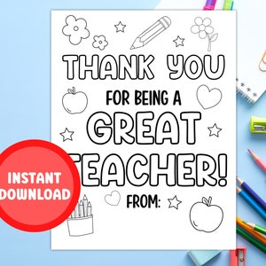 Página para colorear de la semana de agradecimiento al maestro, regalo de agradecimiento al maestro imprimible, regalos de agradecimiento para los niños de la escuela, descarga digital instantánea