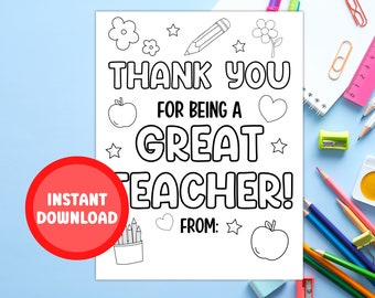 Teacher Appreciation Week Coloring Page, Printable Teacher Appreciation Gift, Thank You School Kids Teacher Gifts Instant Digital Download