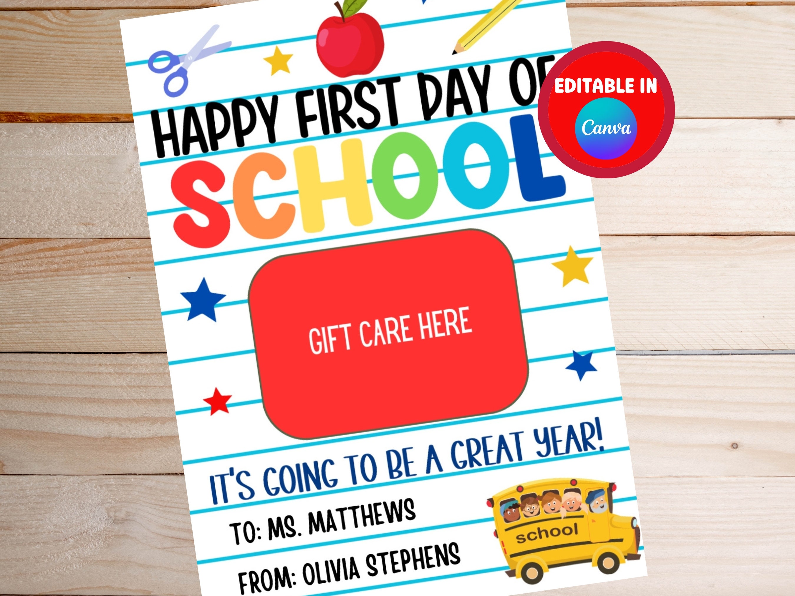 Printable First Day of School Gift Card Holder, Welcome Back to School ...