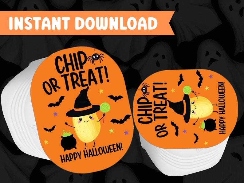 Halloween Chip Labels, Chips Kids Halloween Printable, Pringles Snack Size Chips, kids Halloween school Chip or Treat-Chip Halloween Tags image 1