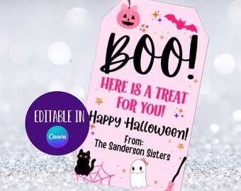 Halloween Favor Tags, Pink Boo Gift Tags, Trick Or Treat Favor Tags, Treat Bags, Printable Halloween Tags, Halloween Party Favor, School