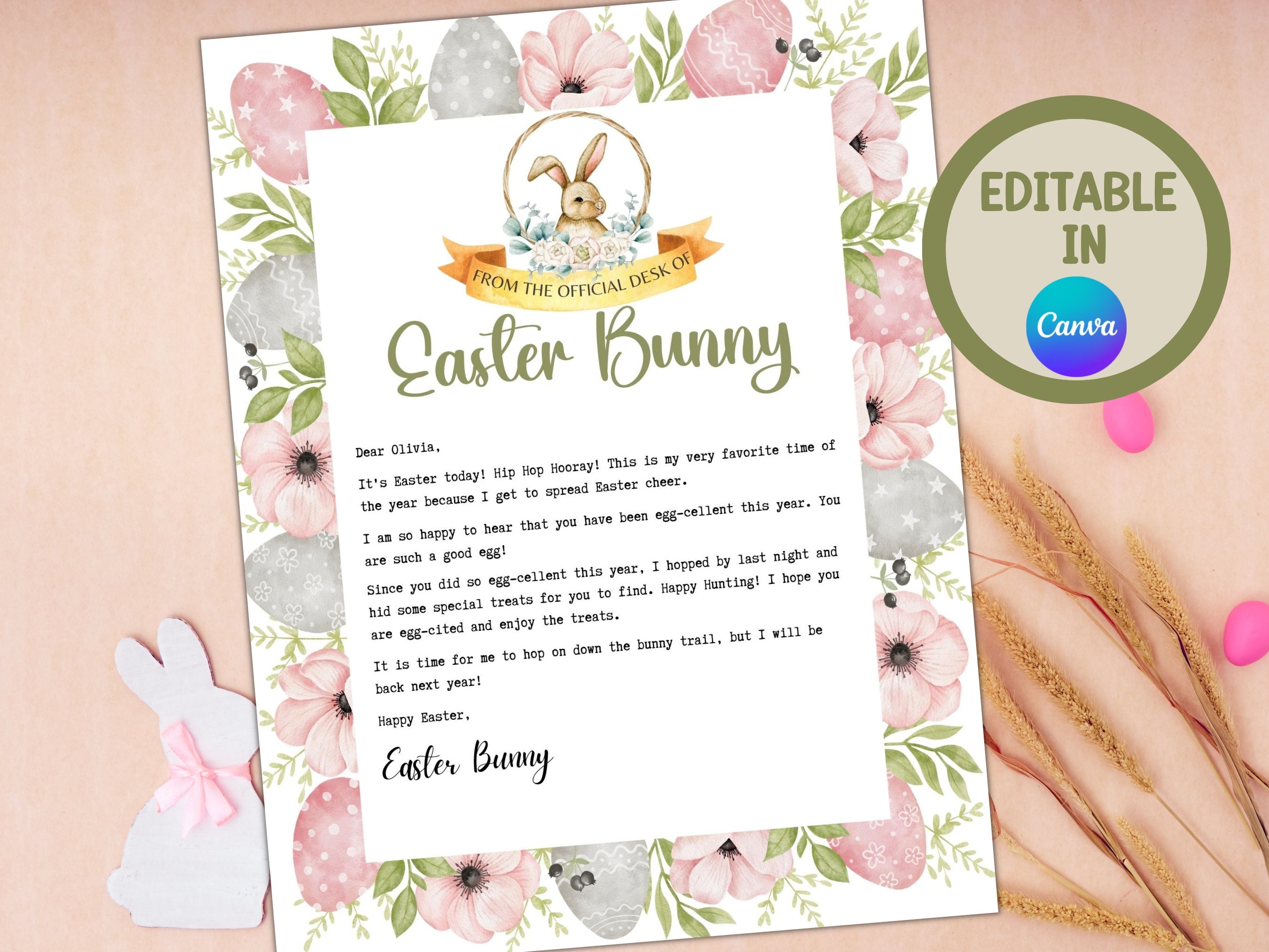 Printable Official Letter From the Desk of the Easter Bunny, Editable ...