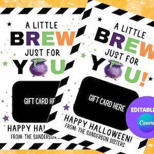 Halloween Geschenkkarte zum Ausdrucken, nur ein kleines Gebräu, 13x18 Geschenkkartenhalter, kleines Gebräu nur für Dich, Kaffee Geschenkkarte, Lehrer Geschenkkarte