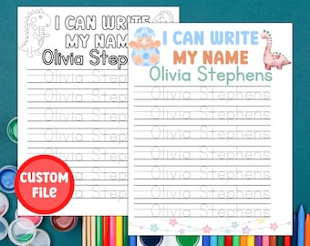 Custom Name Tracing Sheet, Handwriting Practice, Personalized Name Trace Handwriting Worksheet, Printable Handwriting Page Dinosaur, Pre-K