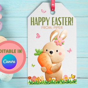 Printable Happy Easter Gift Tag, Easter Bunny Tag, Easter Basket Gift Tag, Easter Treat Tag, School Favor Tag, Treat Bags, Classroom Favors