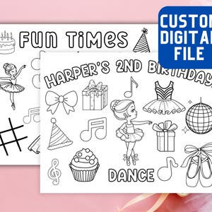 Dance Coloring Page, Birthday Coloring Activity, Ballerina Placemat for Download, Ballet Birthday Favors, Kids Party, Party Coloring Sheet