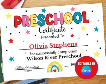 Preschool Graduation Certificate Diploma Printable, Editable Preschool Certificate, Personalized Graduation, Last Day of Preschool Diploma