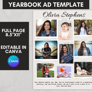 Full Page Yearbook Ad Template, Senior Graduate 2024 8.5x11 inch High School Grad, Senior Graduation Ad, Graduation Announcement, Editable