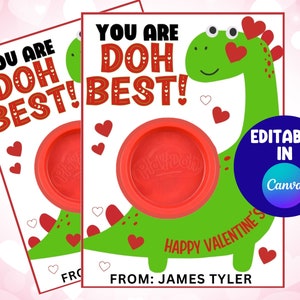 Valentinstag Play Doh Halter, druckbare Dinosaurier Valentinstag Karte, Knete Geschenk, Kinder Schule druckbar, Leckerli Taschen, Klassenzimmer Gunst bearbeitbar