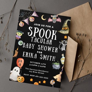 Halloween baby shower invitation, Spooktacular Baby Shower, Baby Shower Invitation, Gender Reveal, Digital, Printable, Custom Party Invite