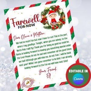 Carta de despedida de elfo de Navidad, carta de despedida de elfo imprimible, carta de visita de fin de elfo de Navidad, carta de nuevo elfo, adiós de elfo de Navidad hecho