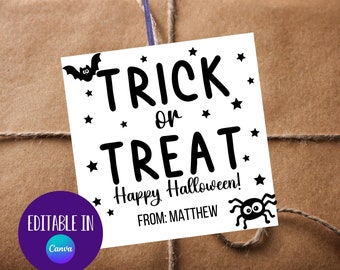 Halloween Printable Tags, Halloween Treat, Trick Or Treat Favor Tags, Treat Bags, Happy Halloween Tag, Halloween Party, Black and White Tags