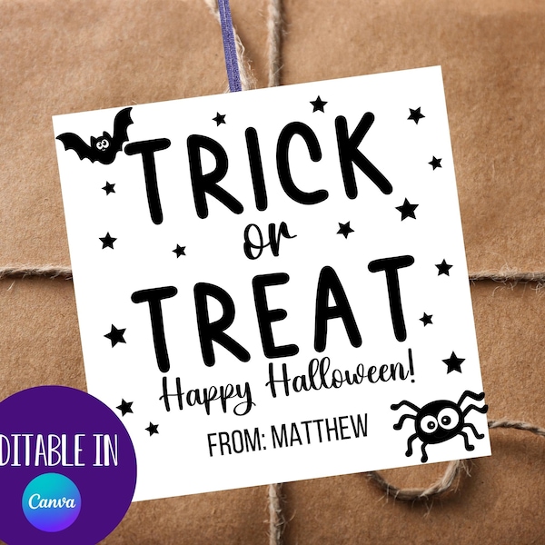 Halloween Printable Tags, Halloween Treat, Trick Or Treat Favor Tags, Treat Bags, Happy Halloween Tag, Halloween Party, Black and White Tags