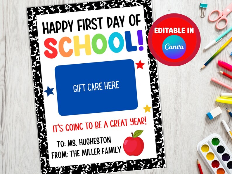 Printable First Day of School Gift Card Holder, Welcome Back to School ...