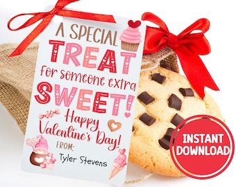 Valentine's Day Tag, Sweet Treat, Valentine Gift Label, Kids School Printable, Treat Bags, Classroom Favor Tag, Business Gift