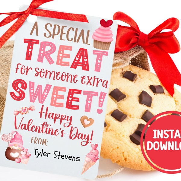 Valentine's Day Tag, Sweet Treat, Valentine Gift Label, Kids School Printable, Treat Bags, Classroom Favor Tag, Business Gift