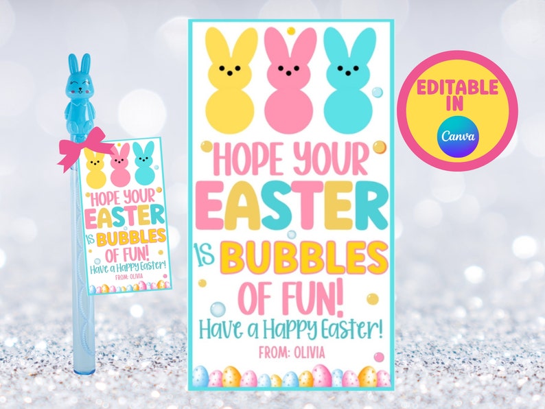 Easter Bubbles Tag, Printable Easter Tags, Easter Gift, Easter Tags, Printable Bubbles Tag, School Favor Tag, Treat Bags, Classroom Favors image 1