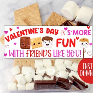 Valentine's Tags, PRINTABLE Valentine Tags, Smores Tags, S'mores Favor, Valentine's Party Favors, Valentine's Treat Bag Toppers Class Treats