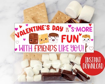 Valentine's Tags, PRINTABLE Valentine Tags, Smores Tags, S'mores Favor, Valentine's Party Favors, Valentine's Treat Bag Toppers Class Treats