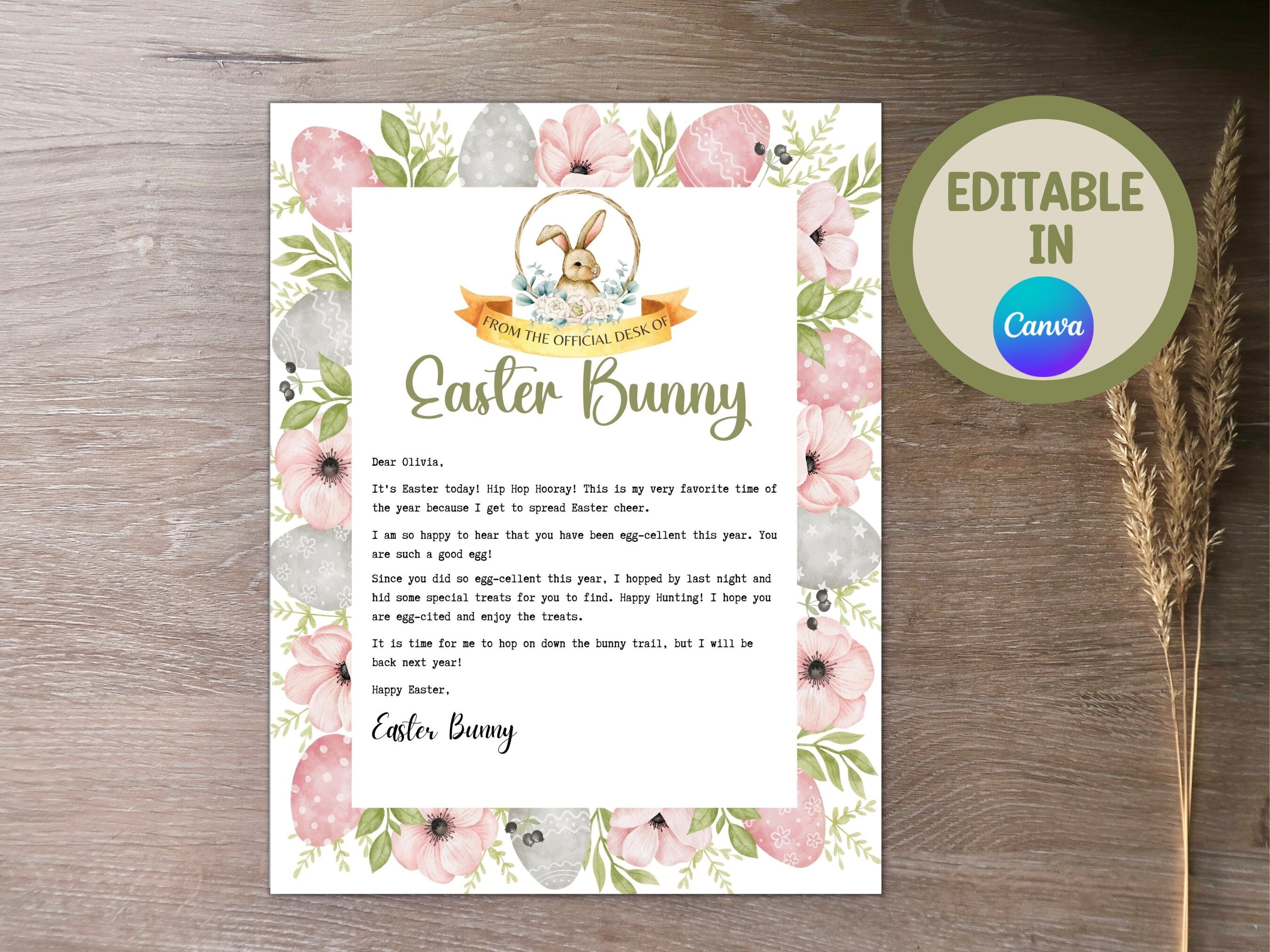Printable Official Letter From the Desk of the Easter Bunny, Editable ...