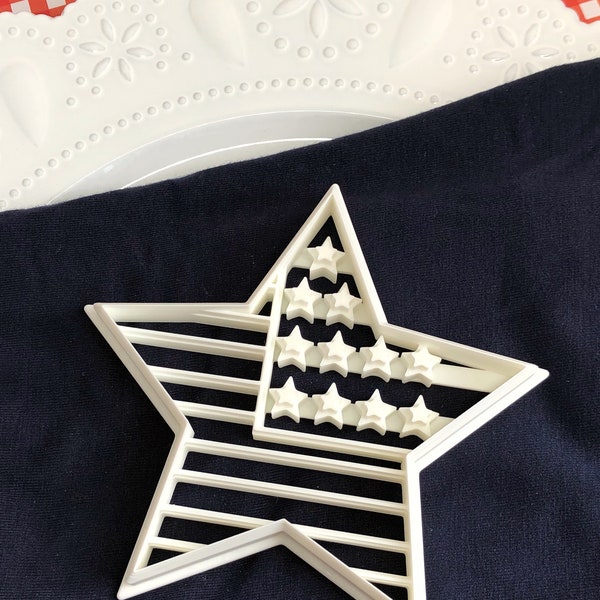 Star American flag cookie cutter, patriotic 4th of July cookie cutter stamp, Memorial Day star cookie cutter, USA themed cookie cutter stamp