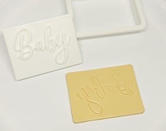 Sello cortador de galletas para bebé, cortador de galletas para revelar el género del bebé, cortador de galletas para baby shower, sello cortador de galletas con frase para bebé