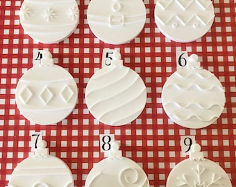 Christmas tree ornament cookie cutter stamp set, Christmas bulb cookie stamp and cutter set, Holiday ornament cookie cutters set