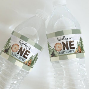 One Happy Camper Birthday Party Printable Water Bottle Label Template | Instant Download | Editable Templates | A106