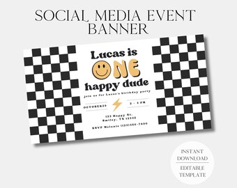 One Happy Dude Digital Birthday Invitation | 1st Birthday Invitation | Boy First Birthday | Happy Dude Birthday | Smiley Face Invite | A104