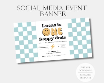One Happy Dude Digital Birthday Invitation | 1st Birthday Invitation | Boy First Birthday | Happy Dude Birthday | Smiley Face Invite | A102