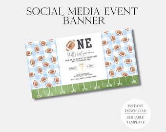Blue Gingham First Year Down Football Invitation Digital Event Cover | Football Party | Football Birthday | A110