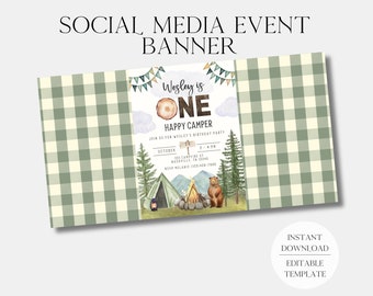 One Happy Camper First Birthday Digital Invitation Template | Instant Download | Camping Birthday | A106