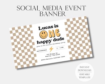 One Happy Dude Digital Birthday Invitation | 1st Birthday Invitation | Boy First Birthday | Happy Dude Birthday | Smiley Face Invite | A128