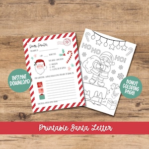Druckbarer Weihnachtsbrief | Sofort Download | Weihnachtsliste | Brief an den Weihnachtsmann | Weihnachtswunschliste | Weihnachtsmann Buchstabe | Weihnachten Printable