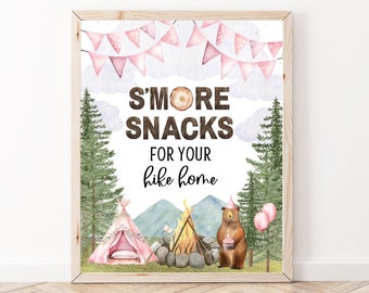 Festa di compleanno Pink One Happy Camper, cartello stampabile per bomboniere, download istantaneo, A127