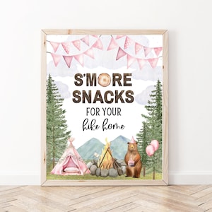 Pink One Happy Camper Birthday Party, druckbares Party-Gastgeschenke-Schild, Sofortiger Download, A127