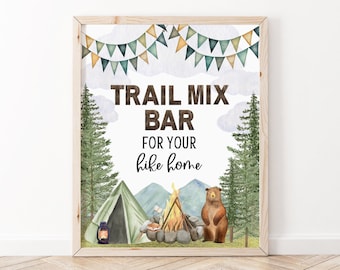 En glad campingfödelsedagsfest | Utskrivbar skylt för Trail Mix Bar | Direktnedladdning | A106
