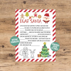 Carta de Navidad imprimible / Descarga instantánea / Lista de Navidad / Carta a Santa / Lista de deseos de Santa / Carta de Santa / Navidad imprimible