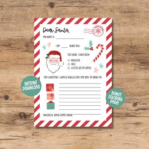 Druckbarer Weihnachtsbrief | Sofort Download | Weihnachtsliste | Brief an den Weihnachtsmann | Weihnachtswunschliste | Weihnachtsmann Buchstabe | Weihnachten Printable