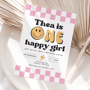 One Happy Girl-Geburtstagseinladung | Mädchen 1. Geburtstag | Sofortdownload | A123