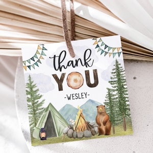 One Happy Camper Favor Tag, Camping Birthday, Thank You Tag, First Birthday, Happy Camper, Camping Party, Editable Template, A106