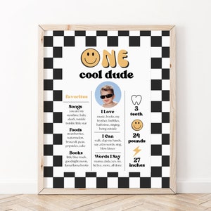 Un tipo genial, primer hito de cumpleaños, primer cumpleaños del niño, cumpleaños de tipo genial, cartel de hito, cumpleaños de cara sonriente