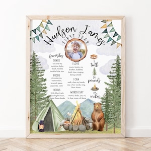 Un cartel de hito del primer año de la fiesta de cumpleaños de Happy Camper / Descarga instantánea / Cumpleaños de camping / A106