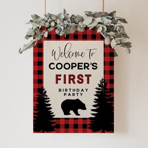 Lumberjack Birthday Party Welcome Sign | Welcome Poster | Buffalo Plaid | First Birthday | Lumberjack Party | Lumberjack Decor