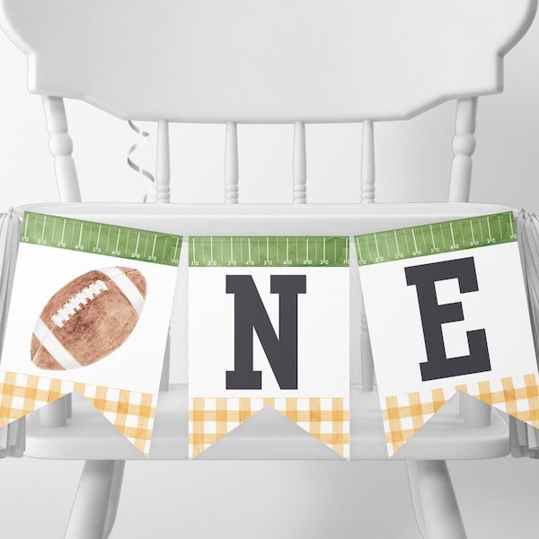 Printable Orange Gingham First Year Down Football Birthday High Chair Banner | First Birthday | Instant Download